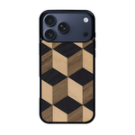 Coque de protection en bois véritable fabriquée en France pour iPhone 17 Pro Max alliant plusieurs essences de bois pour représenter un classique intemporel de la marqueterie