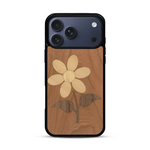Coque de protection en bois véritable fabriquée en France pour  alliant plusieurs essences de bois pour représenter une marguerite