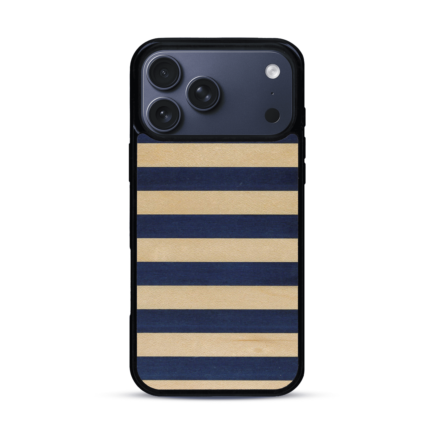 Coque de protection en bois véritable fabriquée en France pour  alliant plusieurs essences de bois pour représenter une marinière