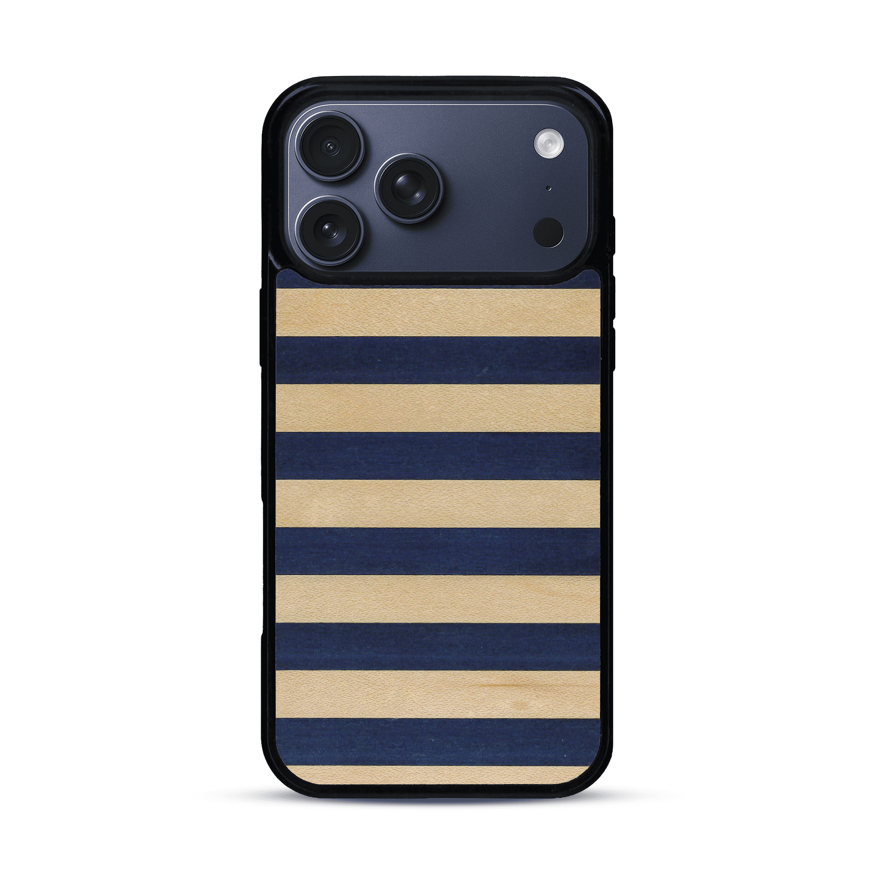 Coque de protection en bois véritable fabriquée en France pour  alliant plusieurs essences de bois pour représenter une marinière