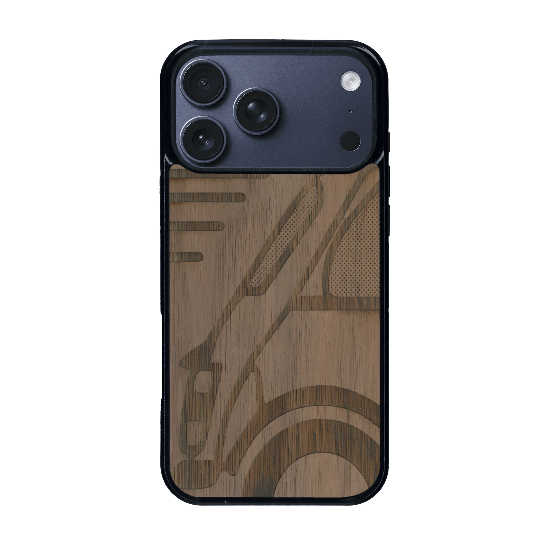 Coque de protection en bois véritable fabriquée en France pour iPhone 17 Pro Max sur le thème de l'automobile avec une authentique Mini Cooper