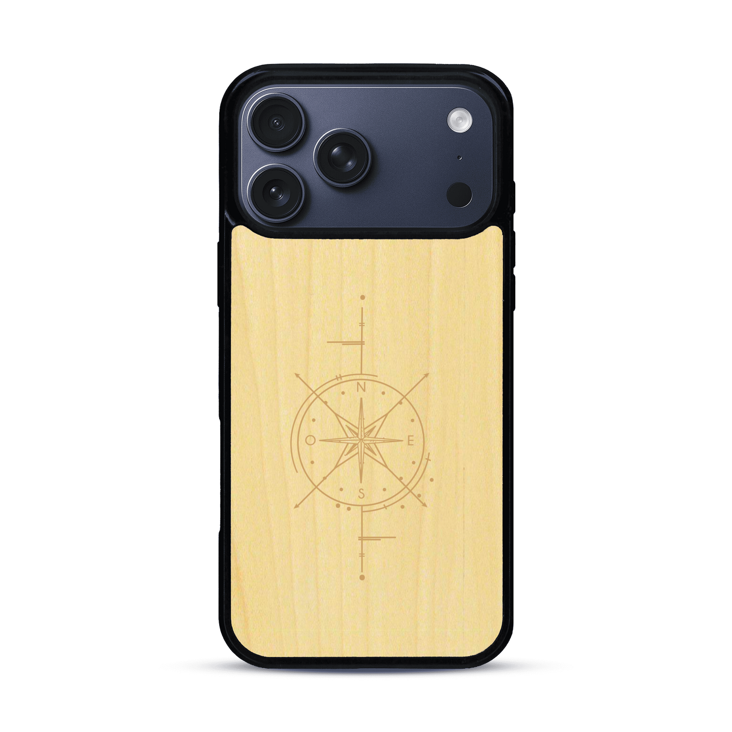 Coque de protection en bois véritable fabriquée en France pour  avec une gravure "rose des vents" sur le thème nautique et de l'océan qui s'inspire des boussoles de pirate