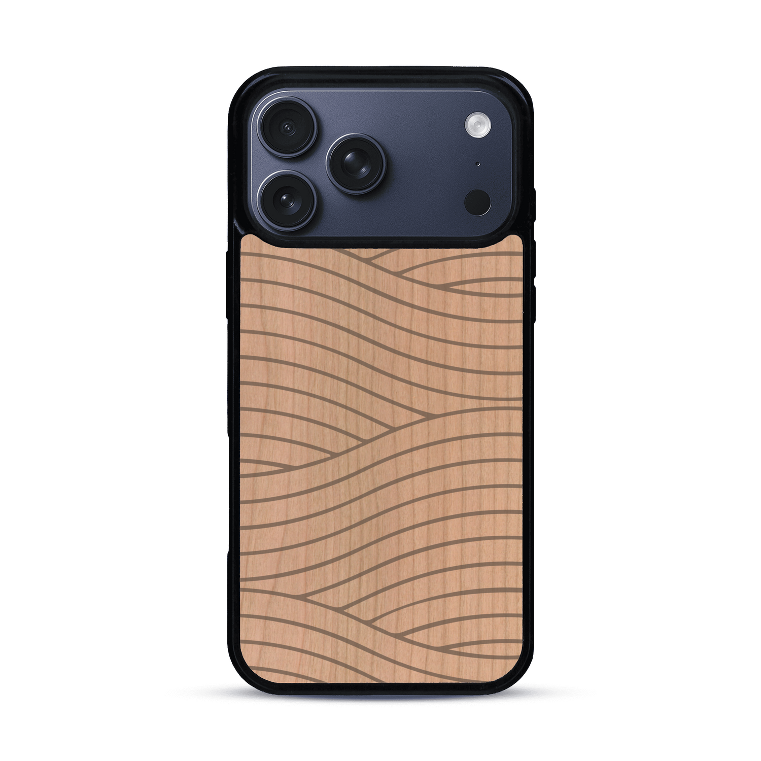Coque de protection en bois véritable fabriquée en France pour  avec un motif moderne et minimaliste sur le thème waves et wavy représentant les vagues de l'océan