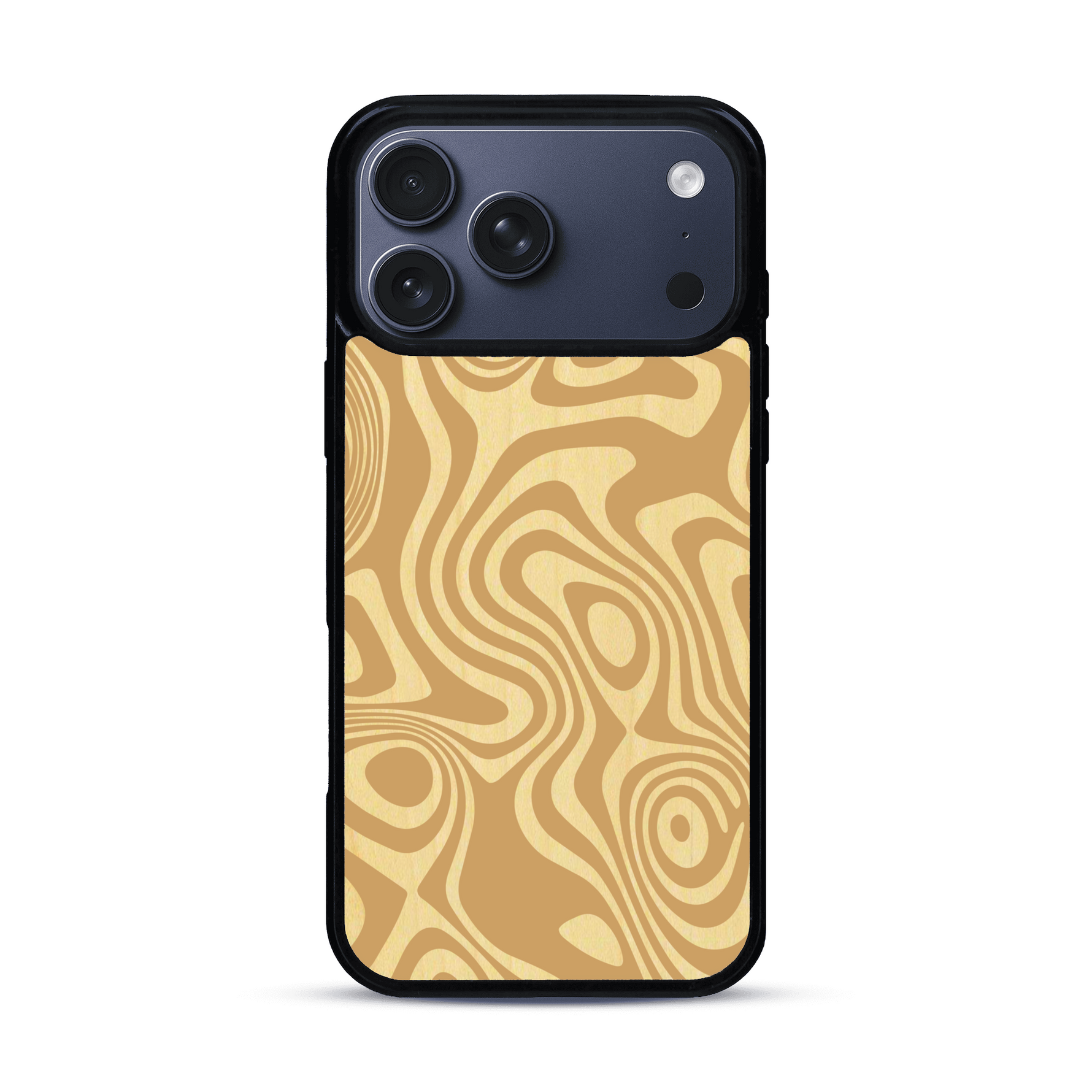 Coque de protection en bois véritable fabriquée en France pour  avec un motif abstrait représentant les mouvements de l'eau