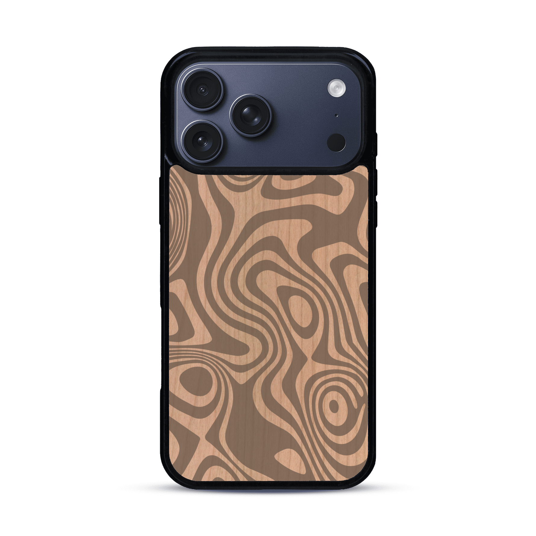 Coque de protection en bois véritable fabriquée en France pour  avec un motif abstrait représentant les mouvements de l'eau