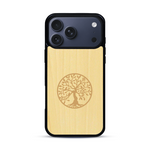 Coque de protection en bois véritable fabriquée en France pour  sur le thème de la spiritualité et du yoga avec une gravure zen représentant un arbre de vie