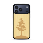 Coque de protection en bois véritable fabriquée en France pour  sur le thème de la nature, de la fôret et de l'écoresponsabilité avec une gravure représentant un arbre 