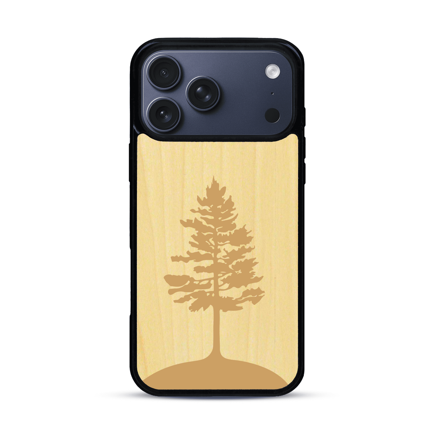 Coque de protection en bois véritable fabriquée en France pour  sur le thème de la nature, de la fôret et de l'écoresponsabilité avec une gravure représentant un arbre 