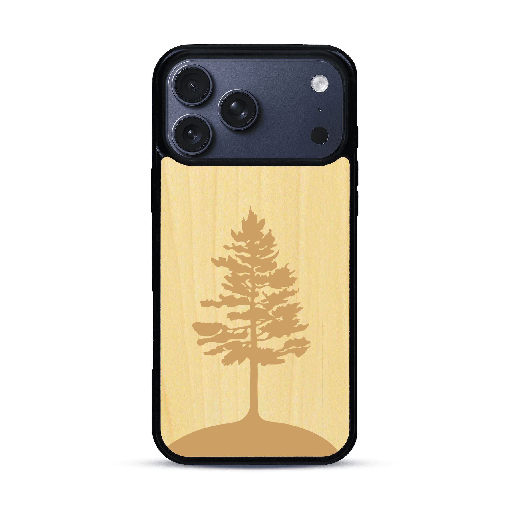 Coque de protection en bois véritable fabriquée en France pour  sur le thème de la nature, de la fôret et de l'écoresponsabilité avec une gravure représentant un arbre 