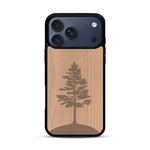 Coque de protection en bois véritable fabriquée en France pour  sur le thème de la nature, de la fôret et de l'écoresponsabilité avec une gravure représentant un arbre 