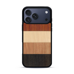 Coque de protection en bois véritable fabriquée en France pour  alliant des bandes horizontales de bambou, merisier, padouk, noyer et chêne fumé