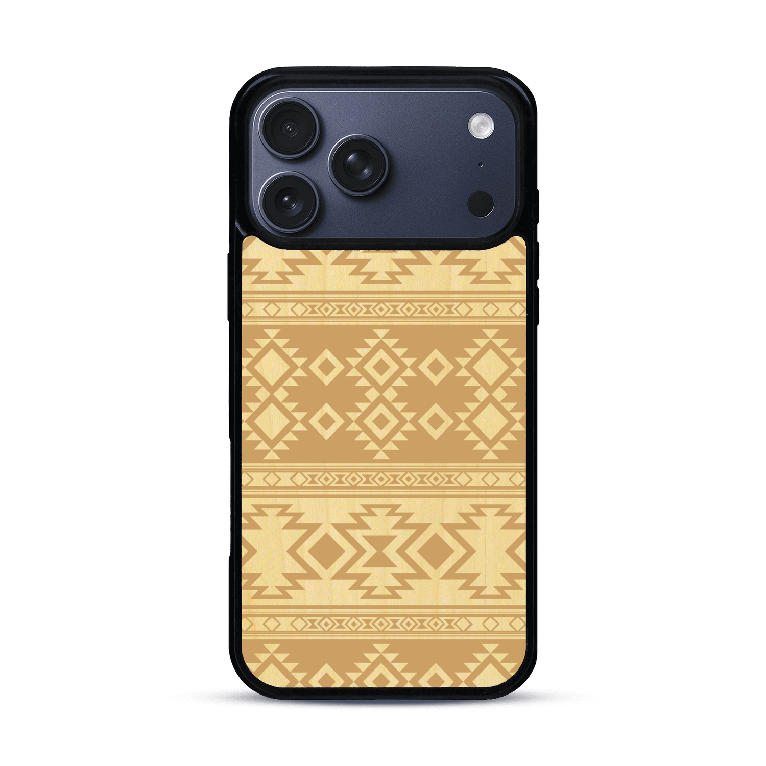 Coque de protection en bois véritable fabriquée en France pour  avec des motifs géométriques s'inspirant des temples aztèques, mayas et incas