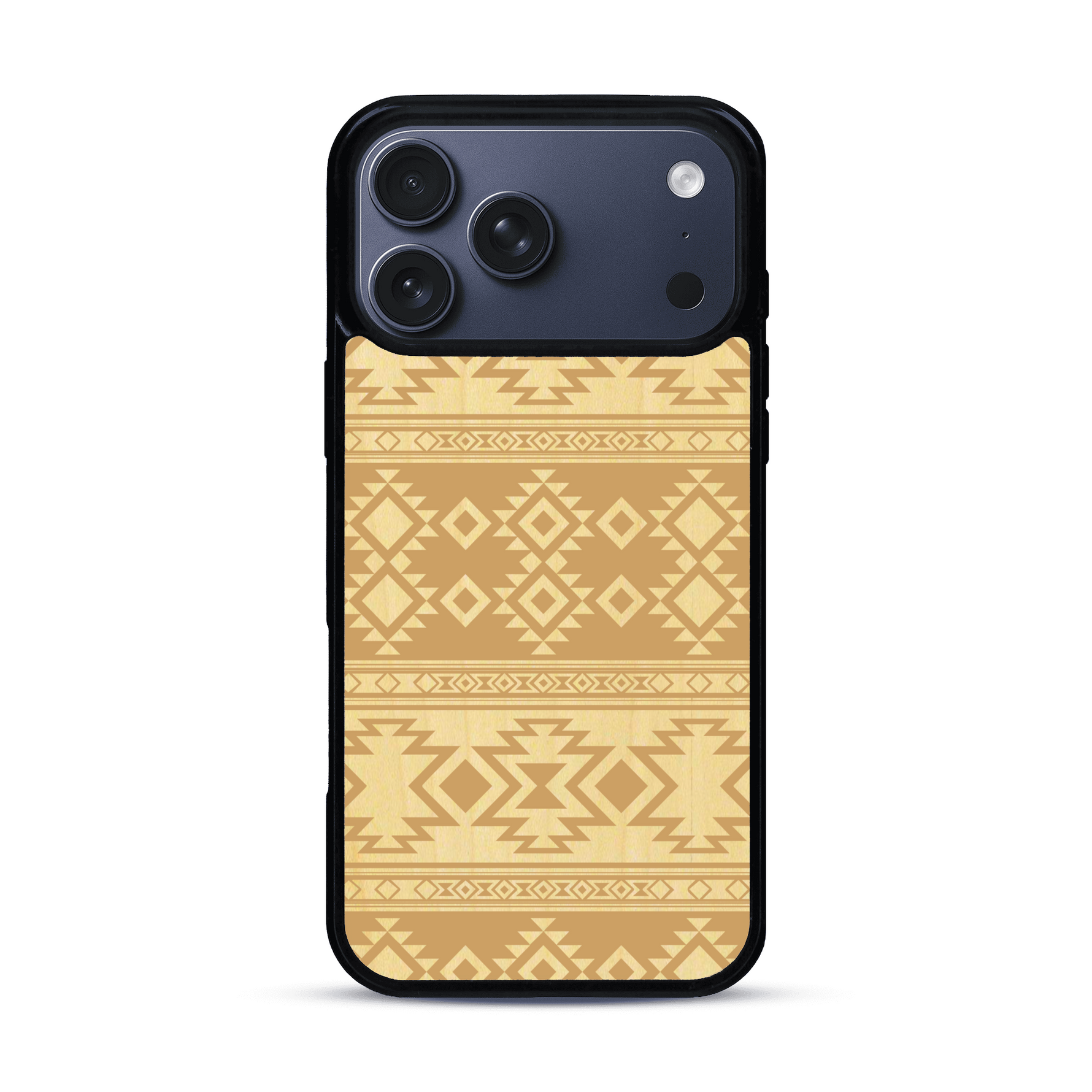 Coque de protection en bois véritable fabriquée en France pour  avec des motifs géométriques s'inspirant des temples aztèques, mayas et incas