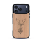 Coque de protection en bois véritable fabriquée en France pour  sur le thème de la nature et des animaux représentant une tête de cerf gométrique avec un design moderne et minimaliste