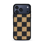 Coque de protection en bois véritable fabriquée en France pour  alliant plusieurs essences de bois pour représenter un damier