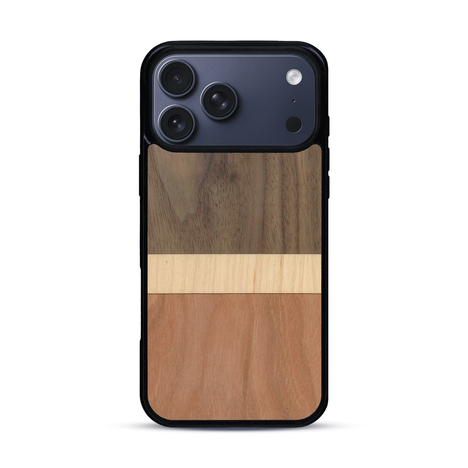 Coque de protection en bois véritable fabriquée en France pour  alliant des bandes horizontales de bambou, merisier et noyer