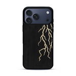 Coque de protection en bois véritable fabriquée en France pour  alliant plusieurs essences de bois pour représenter un éclair divin