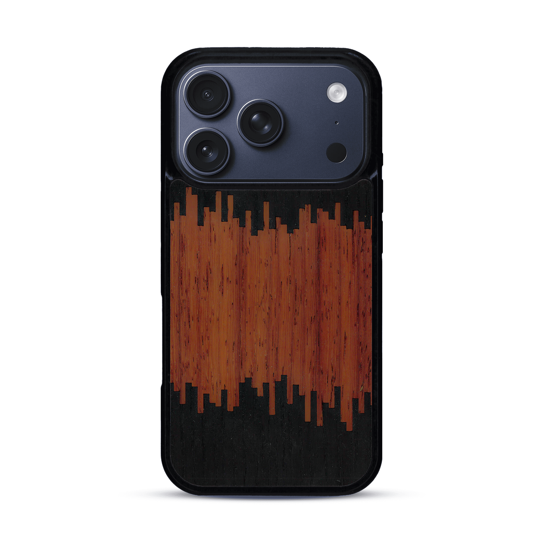 Coque de protection en bois véritable fabriquée en France pour  alliant plusieurs essences de bois pour représenter du magma en fusion