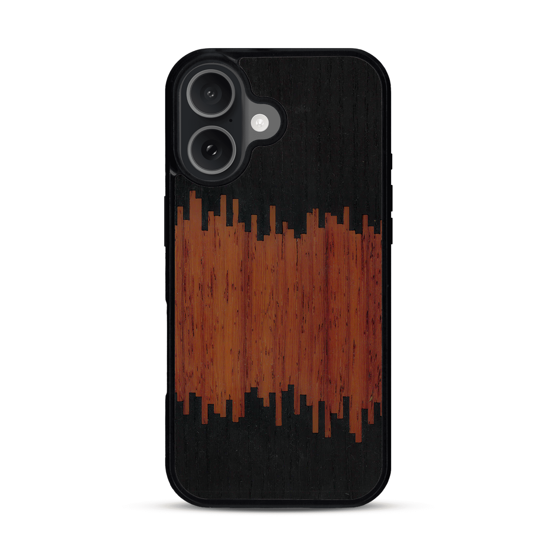 Coque de protection en bois véritable fabriquée en France pour  alliant plusieurs essences de bois pour représenter du magma en fusion