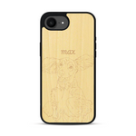Coque de protection en bois véritable fabriquée en France pour iPhone 17e avec gravure personnalisée à partir d'une photo, d'une image, d'un logo, des initials ou d'une phrase