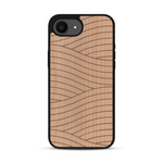 Coque de protection en bois véritable fabriquée en France pour iPhone 17e avec un motif moderne et minimaliste sur le thème waves et wavy représentant les vagues de l'océan