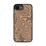 Coque de protection en bois véritable fabriquée en France pour iPhone 17e avec un motif abstrait représentant les mouvements de l'eau