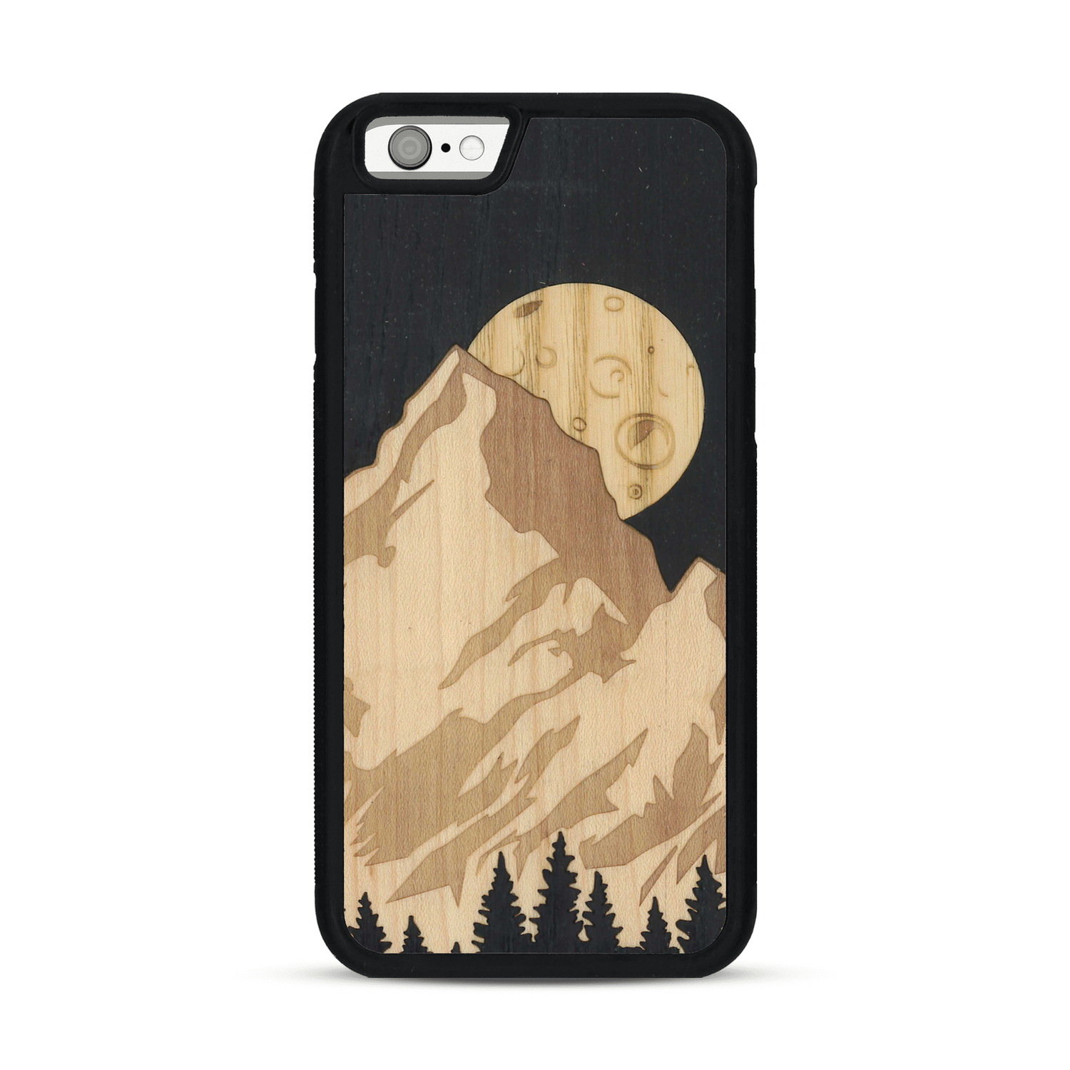 Coque de protection en bois véritable fabriquée en France pour  alliant plusieurs essences de bois pour représenter le mont Everest