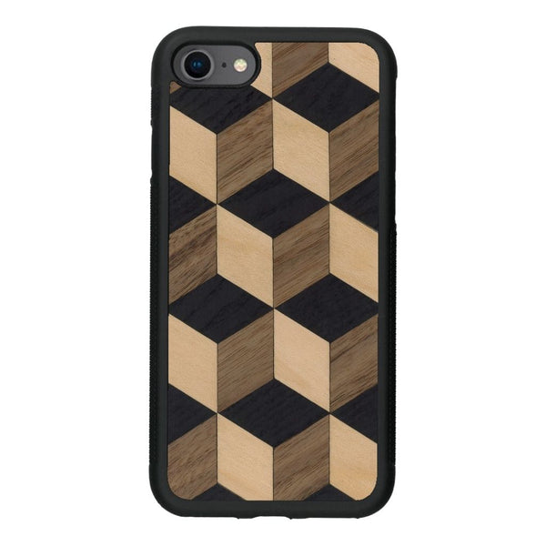 Coque de protection en bois véritable fabriquée en France pour iPhone 6 / 6s alliant plusieurs essences de bois pour représenter un classique intemporel de la marqueterie