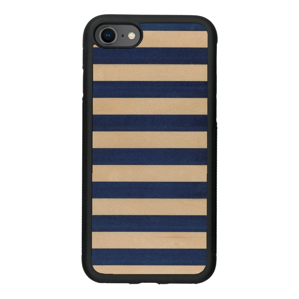 Coque de protection en bois véritable fabriquée en France pour iPhone 6 / 6s alliant plusieurs essences de bois pour représenter une marinière