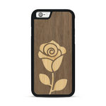 Coque de protection en bois véritable fabriquée en France pour  alliant plusieurs essences de bois pour représenter une rose