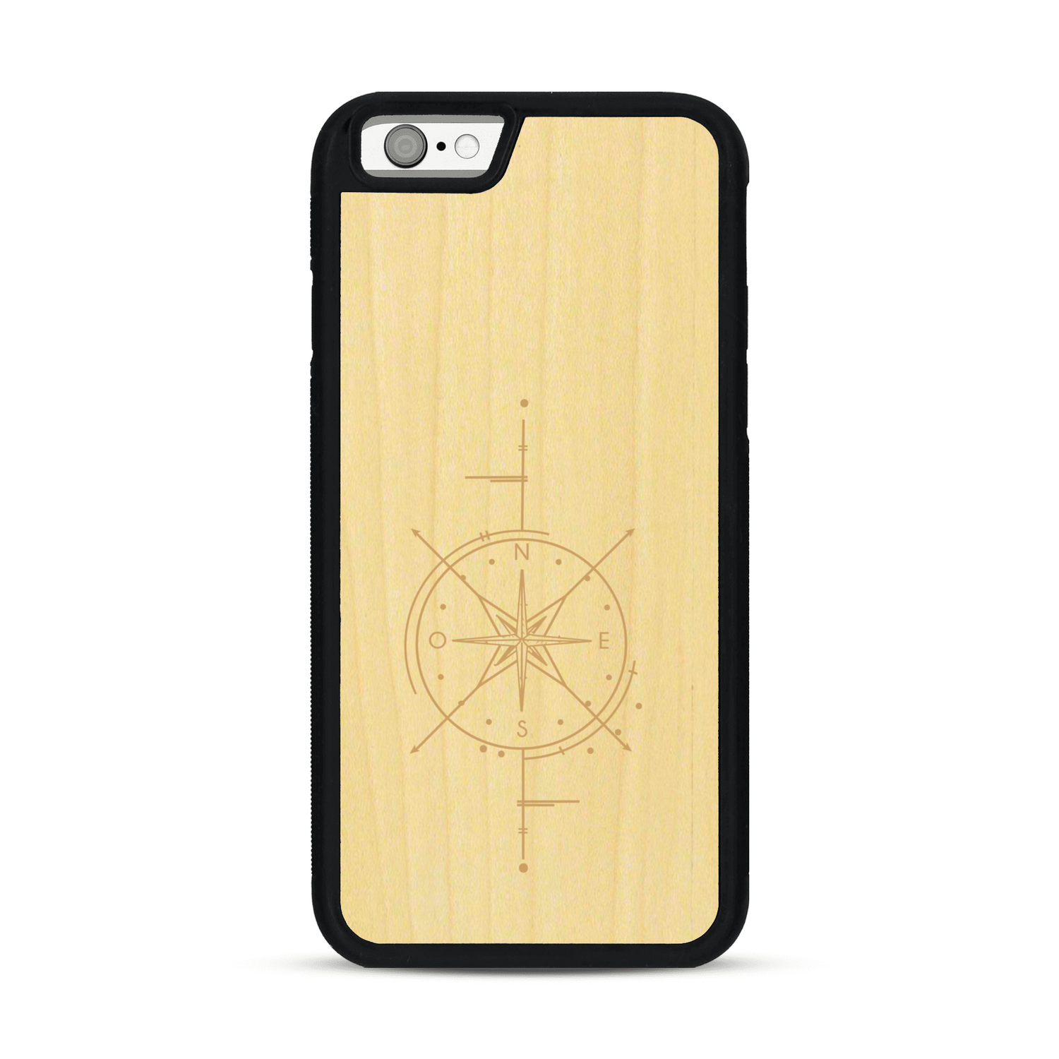 Coque de protection en bois véritable fabriquée en France pour  avec une gravure "rose des vents" sur le thème nautique et de l'océan qui s'inspire des boussoles de pirate
