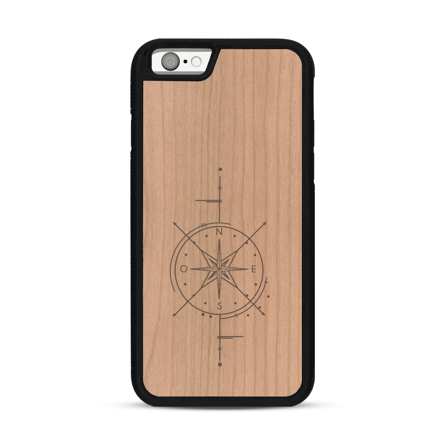 Coque de protection en bois véritable fabriquée en France pour  avec une gravure "rose des vents" sur le thème nautique et de l'océan qui s'inspire des boussoles de pirate