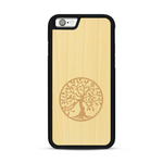 Coque de protection en bois véritable fabriquée en France pour  sur le thème de la spiritualité et du yoga avec une gravure zen représentant un arbre de vie