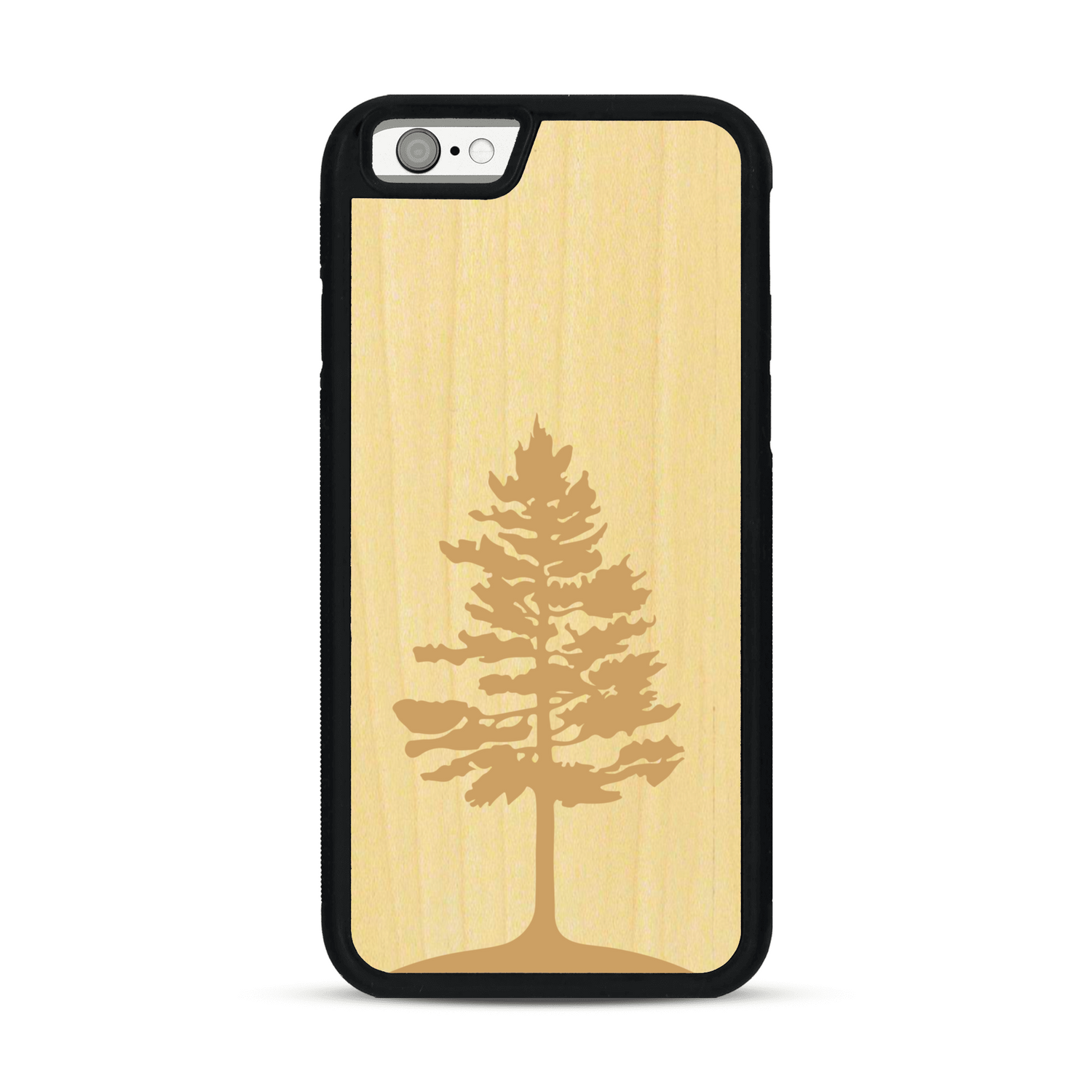 Coque de protection en bois véritable fabriquée en France pour  sur le thème de la nature, de la fôret et de l'écoresponsabilité avec une gravure représentant un arbre 
