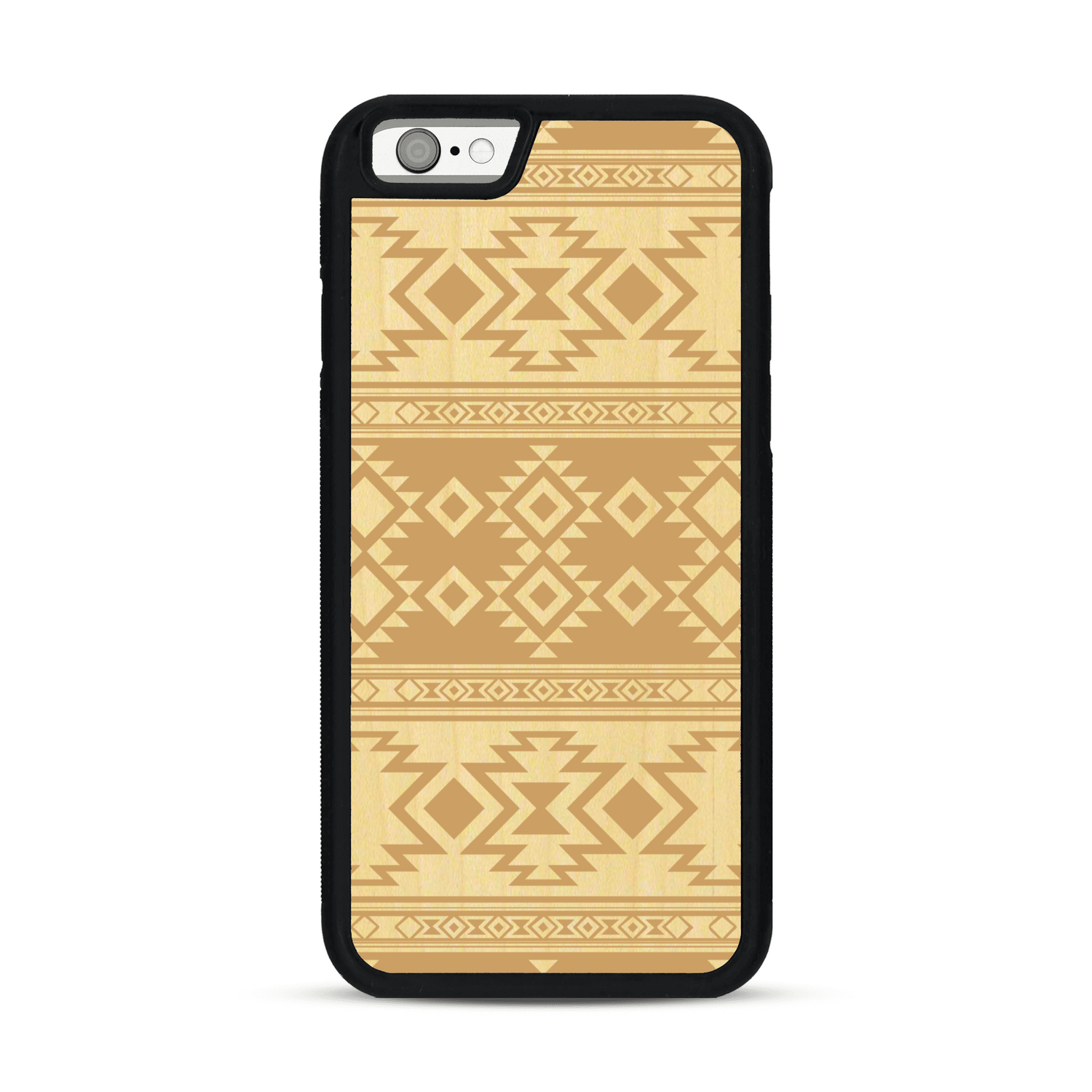 Coque de protection en bois véritable fabriquée en France pour  avec des motifs géométriques s'inspirant des temples aztèques, mayas et incas