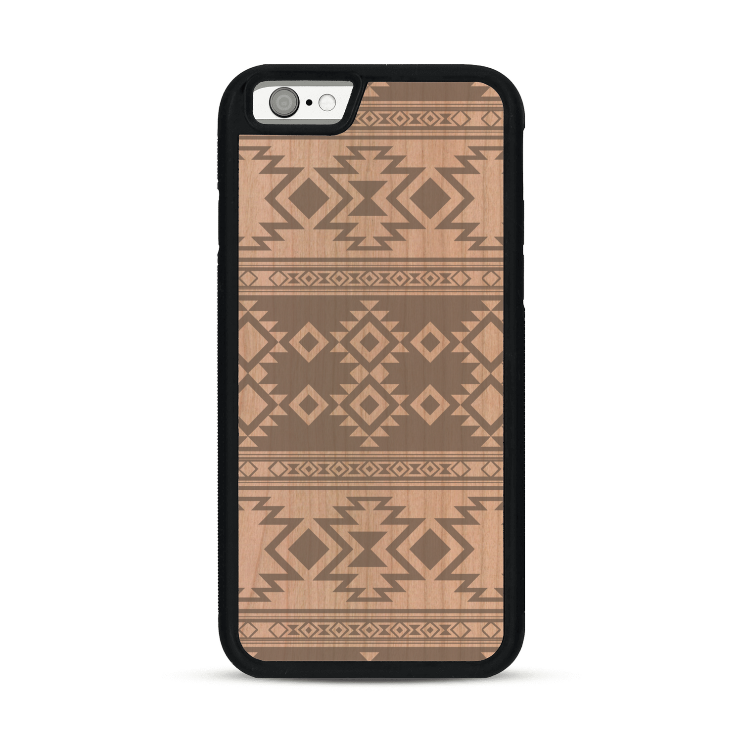 Coque de protection en bois véritable fabriquée en France pour  avec des motifs géométriques s'inspirant des temples aztèques, mayas et incas