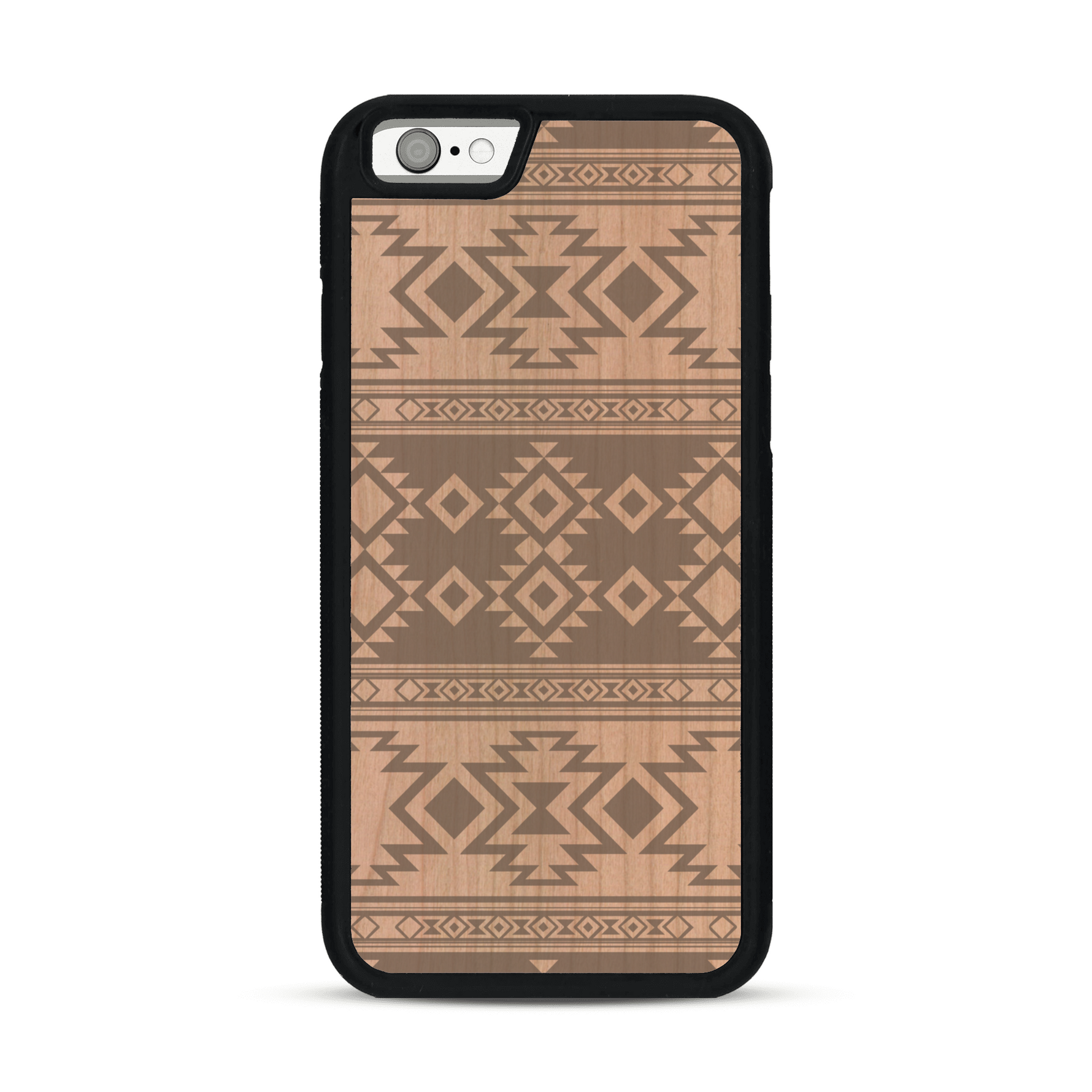 Coque de protection en bois véritable fabriquée en France pour  avec des motifs géométriques s'inspirant des temples aztèques, mayas et incas
