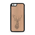 Coque de protection en bois véritable fabriquée en France pour  sur le thème de la nature et des animaux représentant une tête de cerf gométrique avec un design moderne et minimaliste