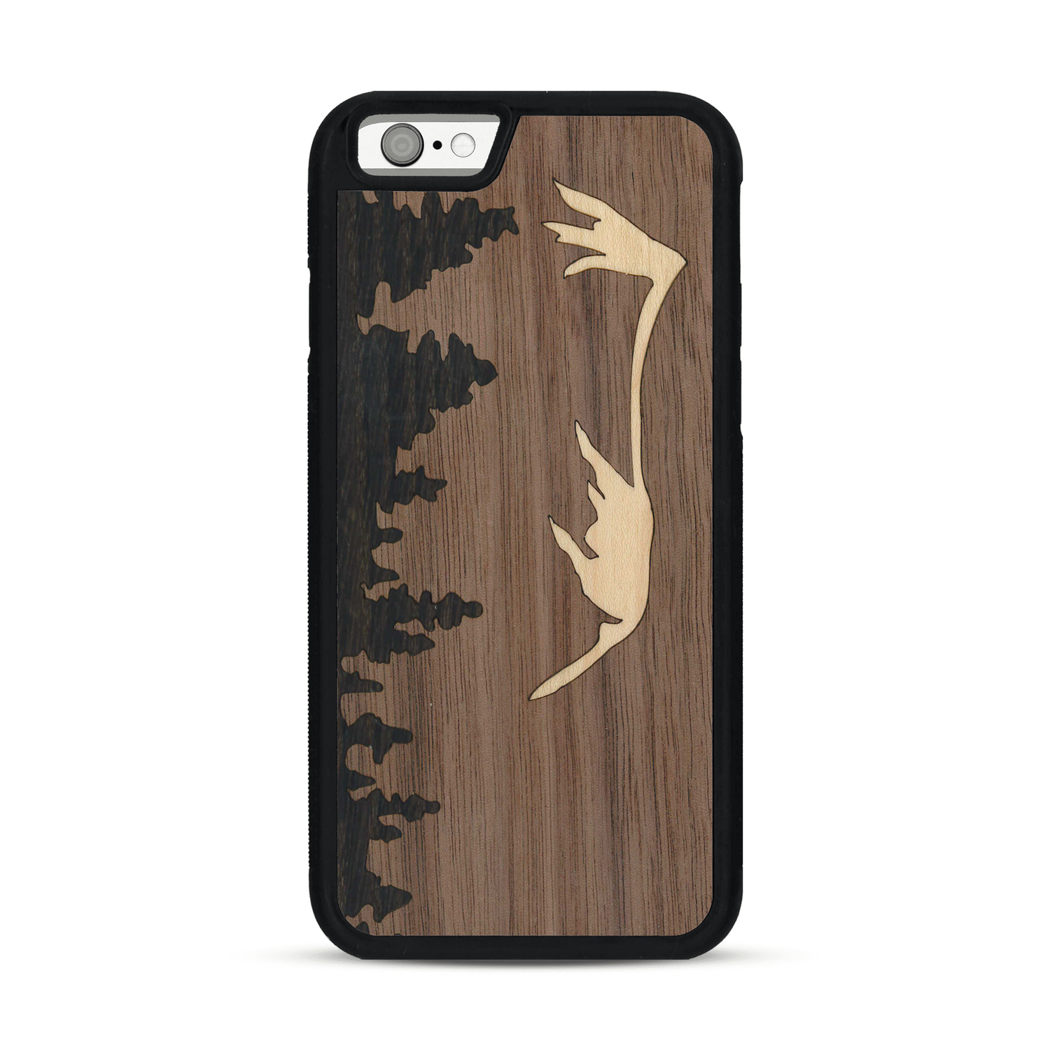 Coque de protection en bois véritable fabriquée en France pour  sur le thème de la nature et de la montagne qui allie du chêne fumé, du noyer et du bambou représentant le mont mézenc