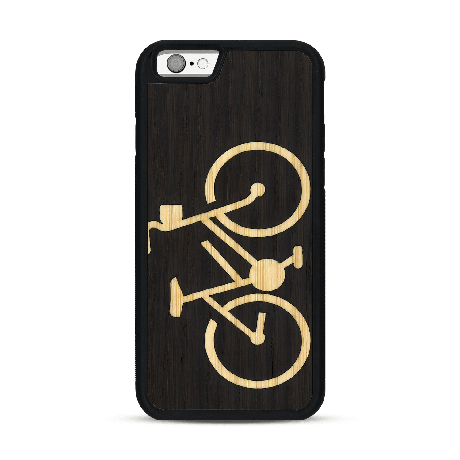 Coque de protection en bois véritable fabriquée en France pour  sur le theme du vélo et de l'outdoor qui allie du bambou et du chêne fumé représentant un vélo