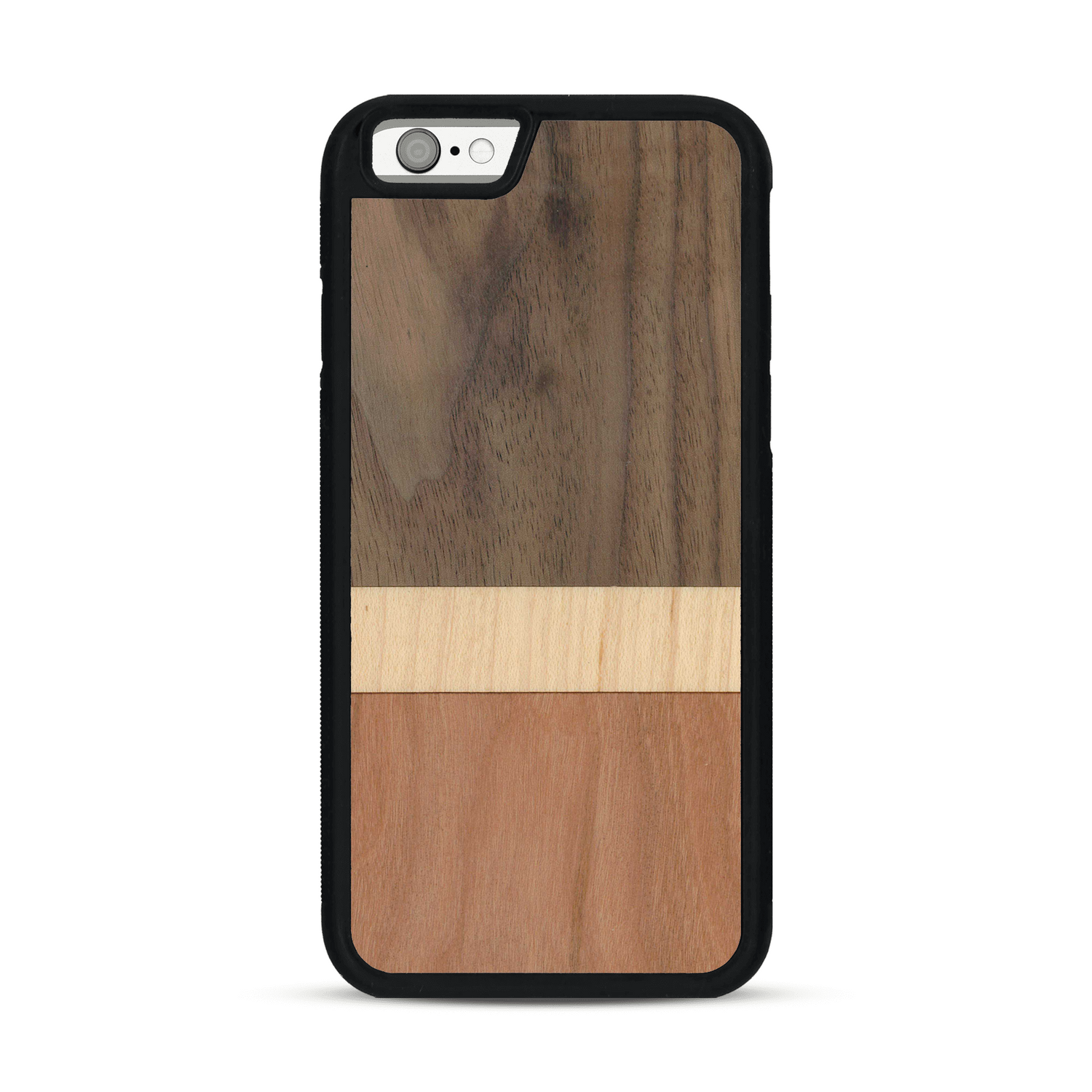 Coque de protection en bois véritable fabriquée en France pour  alliant des bandes horizontales de bambou, merisier et noyer
