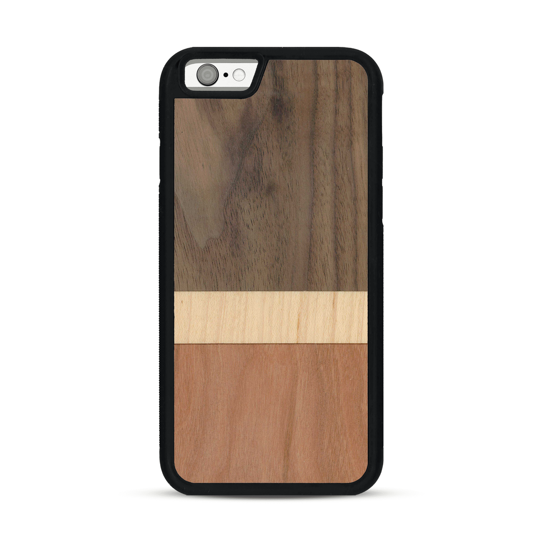 Coque de protection en bois véritable fabriquée en France pour  alliant des bandes horizontales de bambou, merisier et noyer