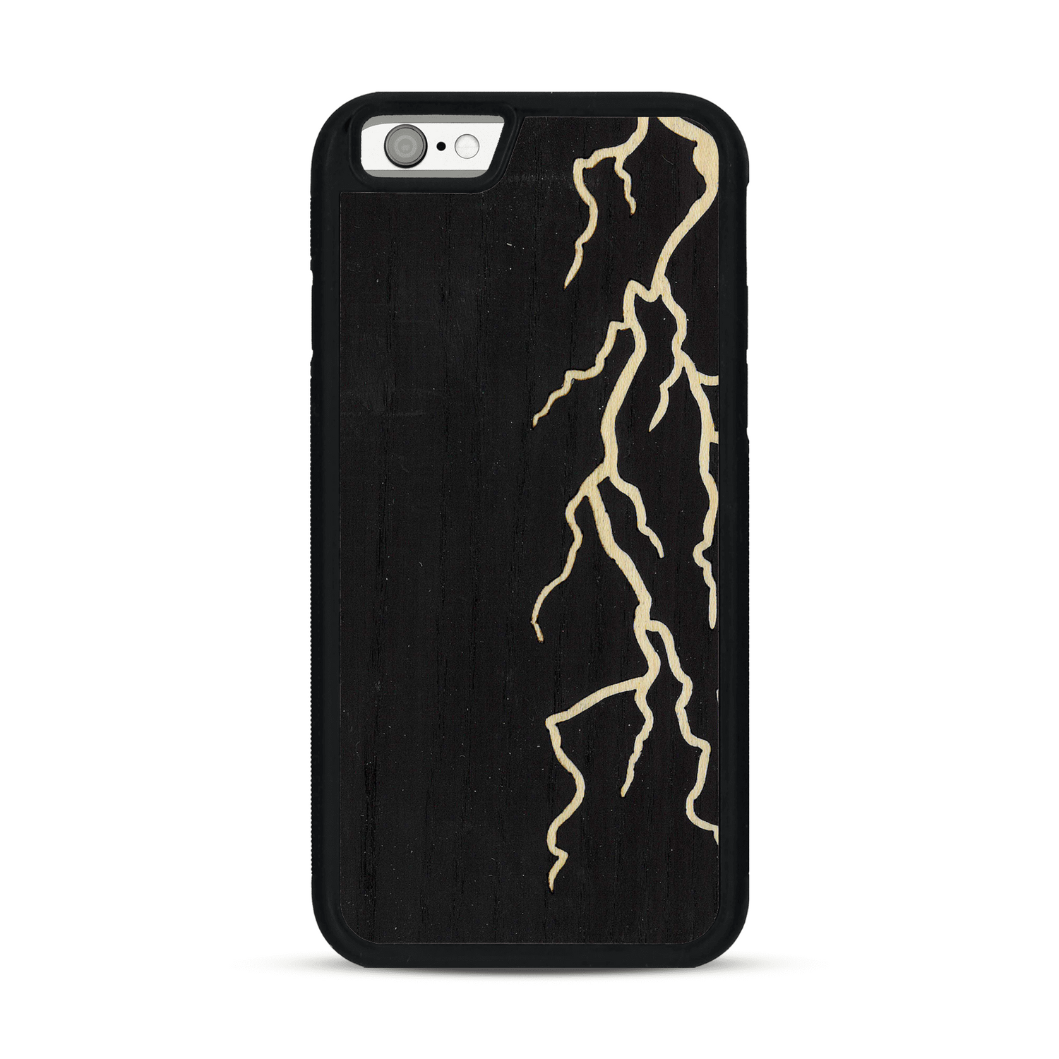 Coque de protection en bois véritable fabriquée en France pour  alliant plusieurs essences de bois pour représenter un éclair divin