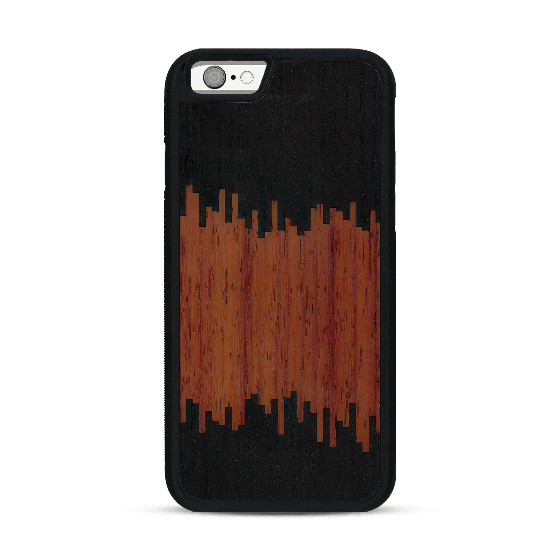 Coque de protection en bois véritable fabriquée en France pour  alliant plusieurs essences de bois pour représenter du magma en fusion