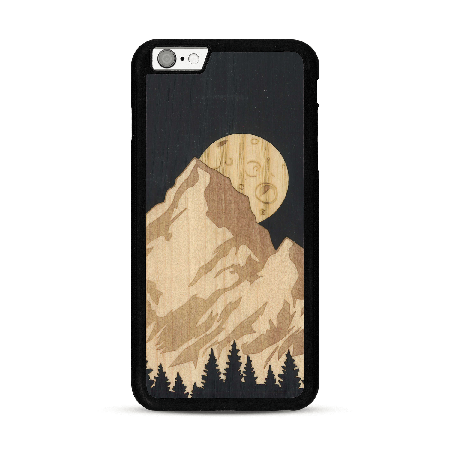 Coque de protection en bois véritable fabriquée en France pour  alliant plusieurs essences de bois pour représenter le mont Everest