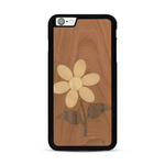 Coque de protection en bois véritable fabriquée en France pour  alliant plusieurs essences de bois pour représenter une marguerite