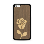 Coque de protection en bois véritable fabriquée en France pour  alliant plusieurs essences de bois pour représenter une rose
