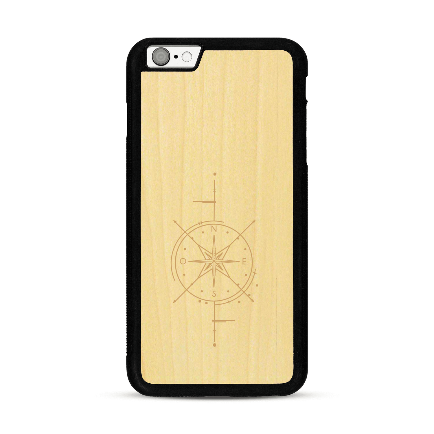 Coque de protection en bois véritable fabriquée en France pour  avec une gravure "rose des vents" sur le thème nautique et de l'océan qui s'inspire des boussoles de pirate