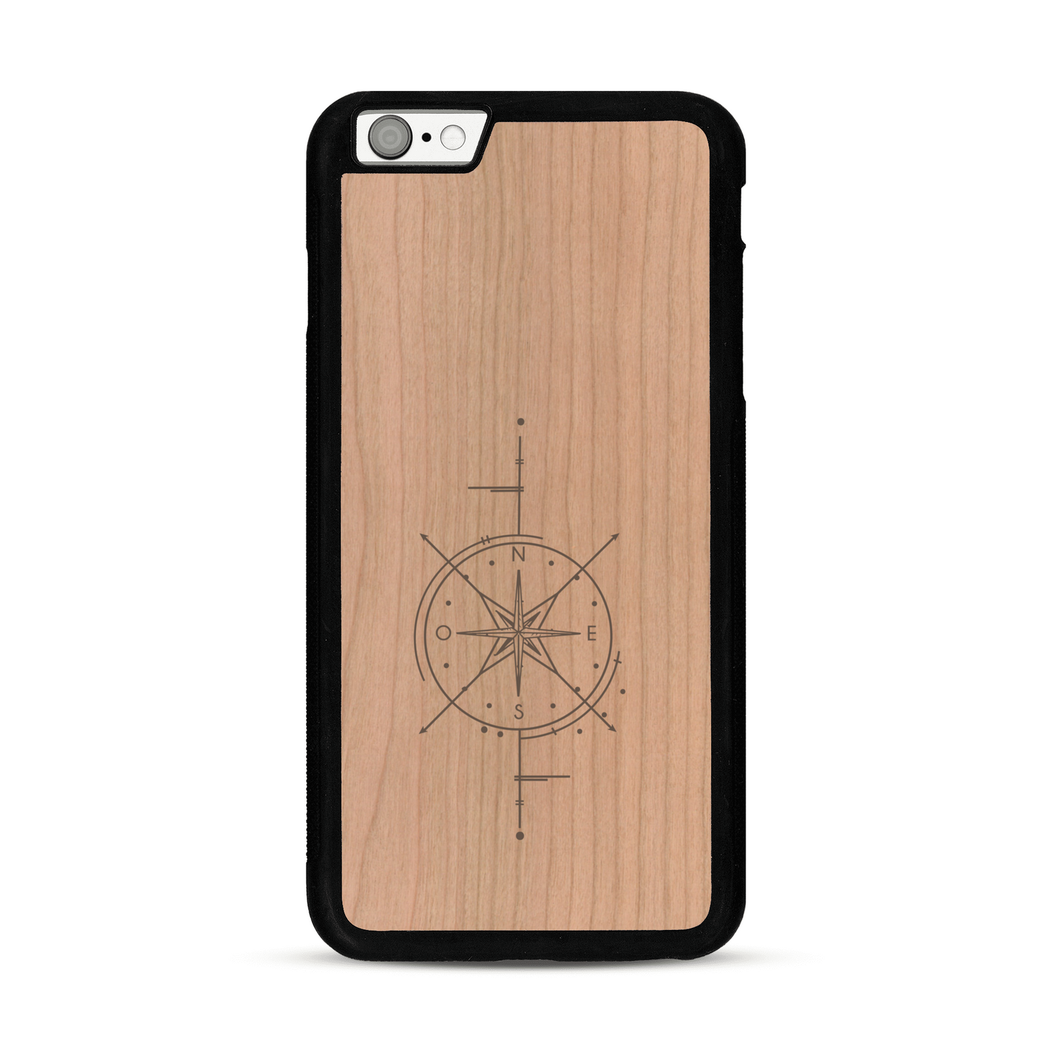 Coque de protection en bois véritable fabriquée en France pour  avec une gravure "rose des vents" sur le thème nautique et de l'océan qui s'inspire des boussoles de pirate