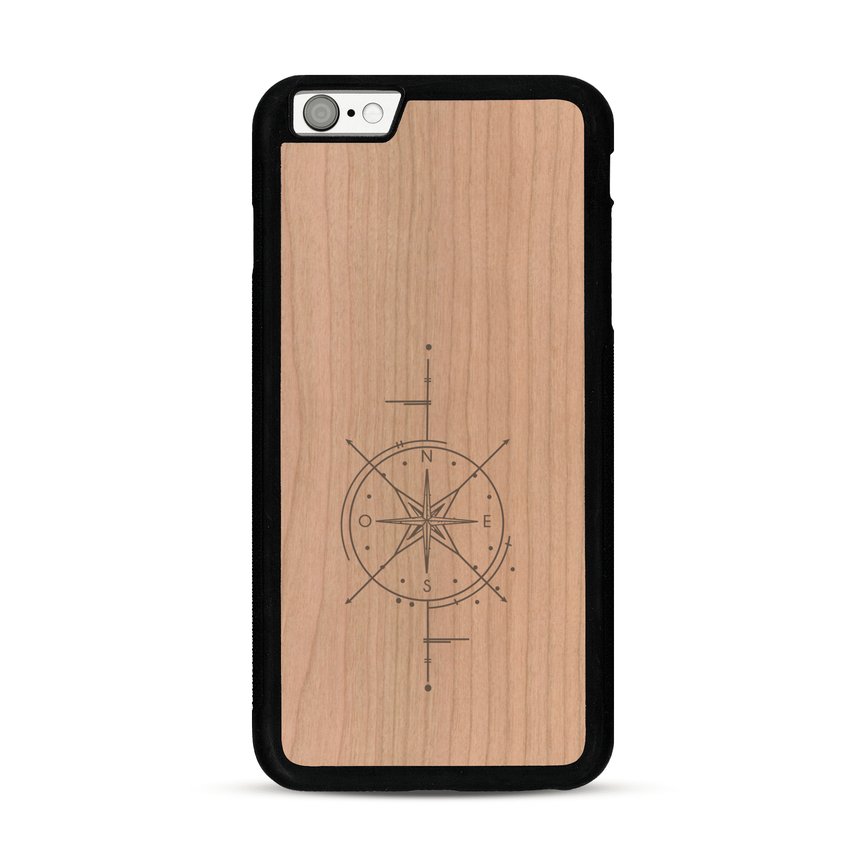 Coque de protection en bois véritable fabriquée en France pour  avec une gravure "rose des vents" sur le thème nautique et de l'océan qui s'inspire des boussoles de pirate
